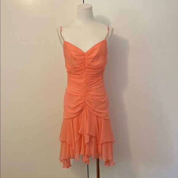 Vintage Peach / Light Orange ABS by Allen Schwartz Jellyfish Hem Dress Size 6 - Picture 2 of 13